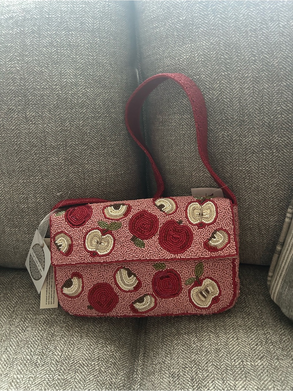 Beaded Red Apple Motif Shoulder Bag